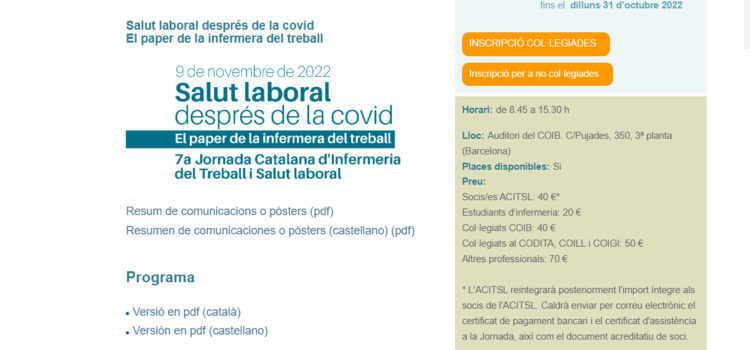 7a Jornada Catalana de Enfermería del Trabajo y Salud laboral.