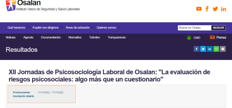 XII Jornadas de Psicosociología Laboral de Osalan: La evaluación de riesgos psicosociales: algo más que un cuestionario