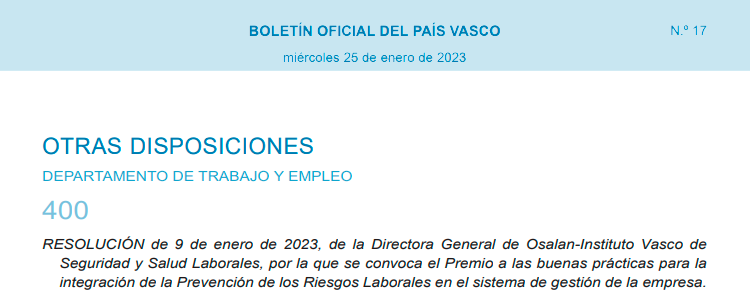 Premio. Buenas prácticas para la integración de la prevención de riesgos laborales en el sistema de gestión de la empresa